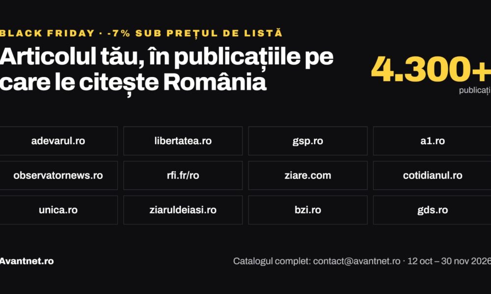 Avantnet.ro Black Friday: articole sponsorizate cu 7% sub prețul de listă